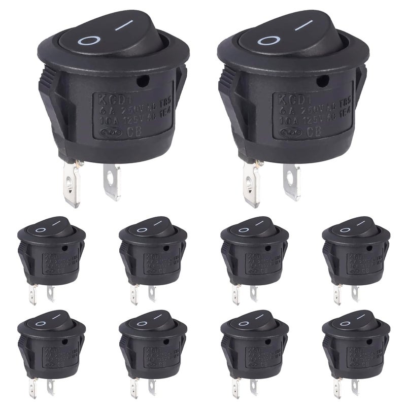 VEXUNGA Round Rocker Switch 12V Black On Off Mini Circle Switch 2 Pin 250V 6A 125V 10A KCD1 Round Toggle Switches for RV Car Truck Boat (Pack of 10pcs) - Image 1